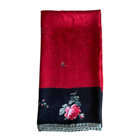 NWT Vintage Paul Stuart Gorgeous Silk Scarf Black Red Florals Made In Italy NOS - Picture 8 of 8
